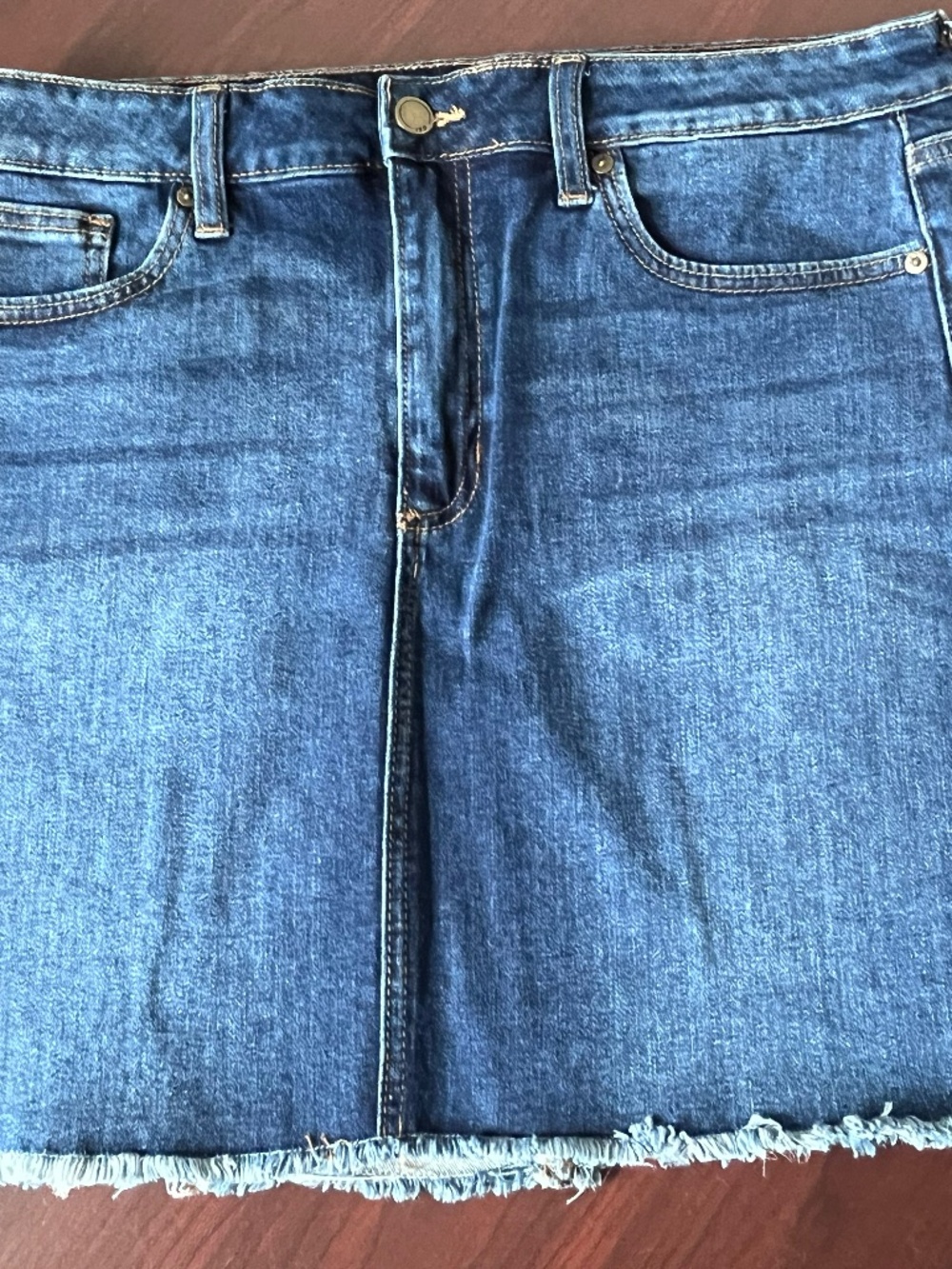 JBD Women's Dark Wash  Denim Mini skirt Frayed Hem High Rise